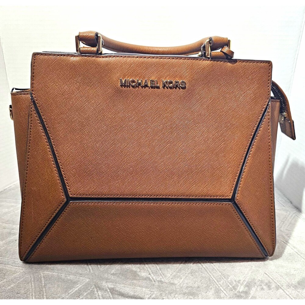 Michael Kors Brown Medium Satchel Top Handle Bag, Zip Closure, Detachable Strap